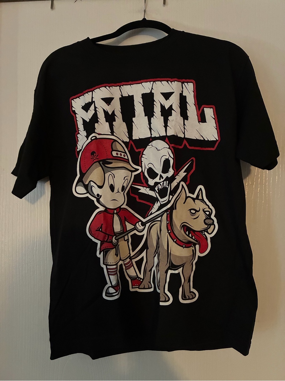 Fatal Brand Black Graphic Tee Boy with Pitbull Dog Skull - XL